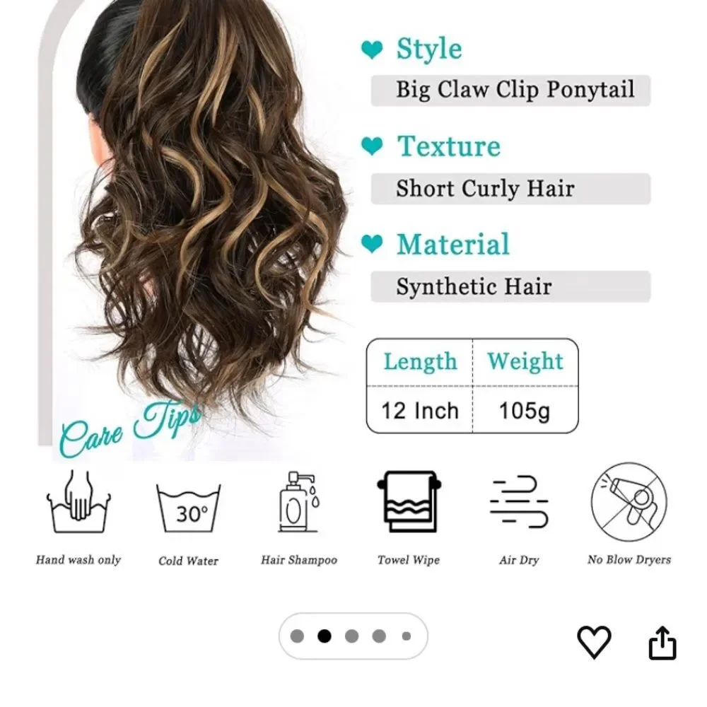 Ponytail Extension 12inch Natural Curly Wave Synthetic Hairpiece Highlight Claw
